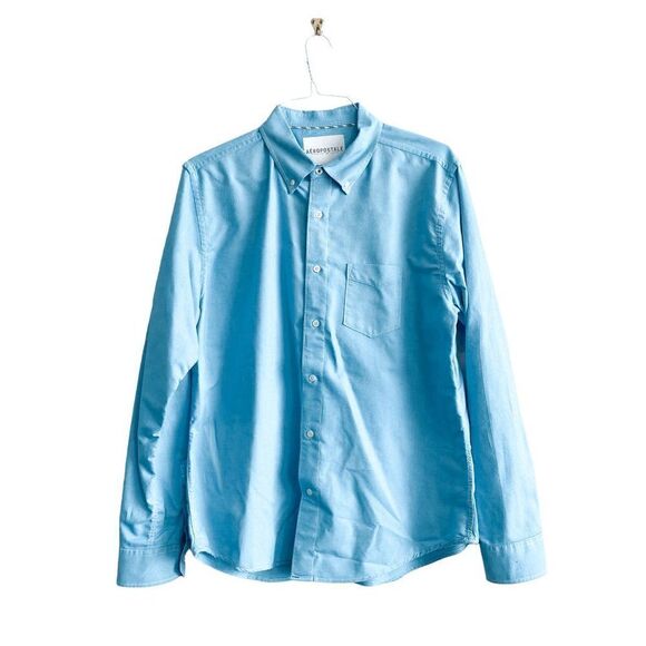 Aeropostale Mens Shirt Button Down Casual Cotton Long Sleeve Blue Large - Picture 1 of 7